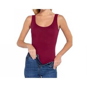 NEW 42POPS fitted sleeveless scoop neck bodysuit in burgundy